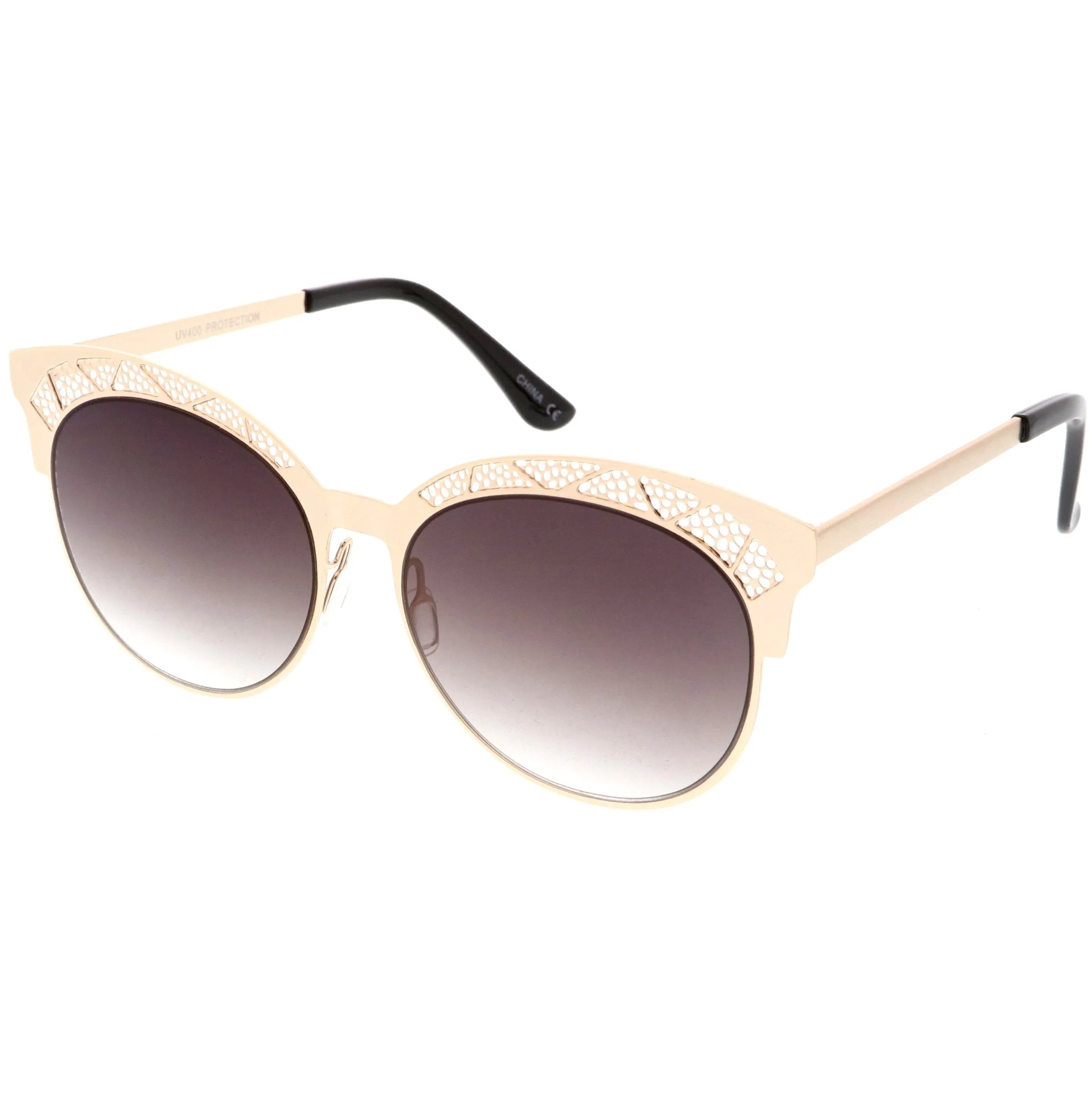 Women's Laser Cut Design Cat Eye Flat Lens Sunglasses C313