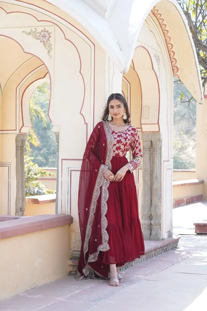 Yellow Georgette Ruffle gown with dupatta