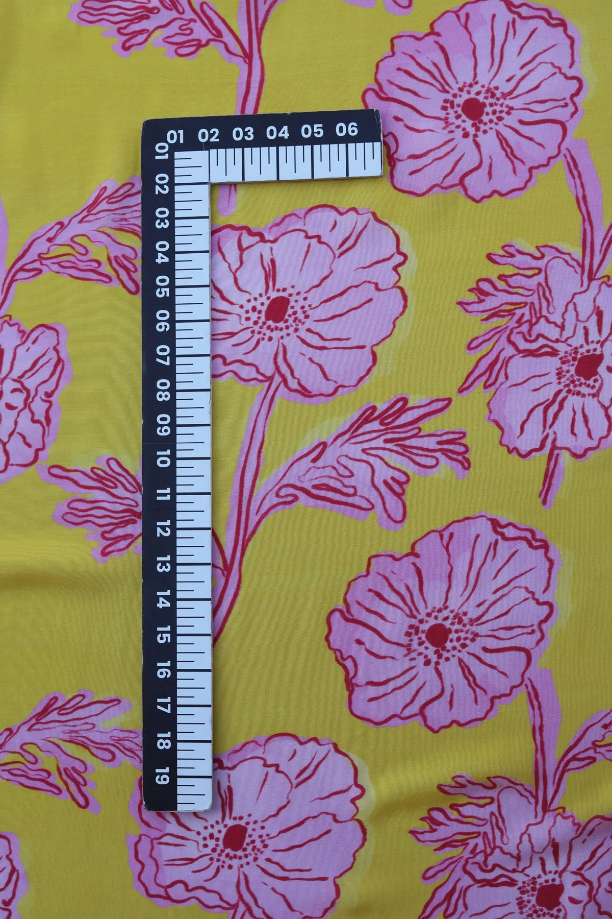 Yellow Pink Floral Pattern Printed Natural Muslin Silk Fabric